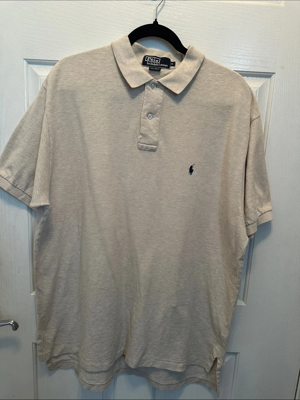Polo by Ralph Lauren Men's Light Beige Polo with Navy Pony 100-% Cotton Size XL